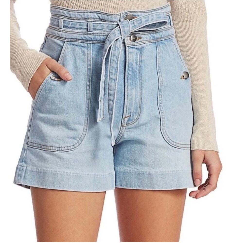 FRAME Triple Tie-waist Denim Shorts In Mahoney sz 24 - Picture 5 of 10